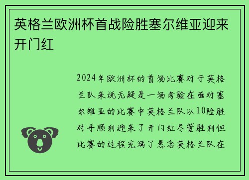 英格兰欧洲杯首战险胜塞尔维亚迎来开门红